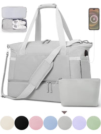 Travel Duffel Bag for Women Gym Bag with USB Charging Port Large Weekender Overnight Bag Yoga Duffle Bags with Wet Pocket and Shoes Compartment, Pink