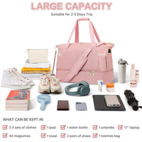 Travel Duffel Bag for Women Gym Bag with USB Charging Port Large Weekender Overnight Bag Yoga Duffle Bags with Wet Pocket and Shoes Compartment, Pink