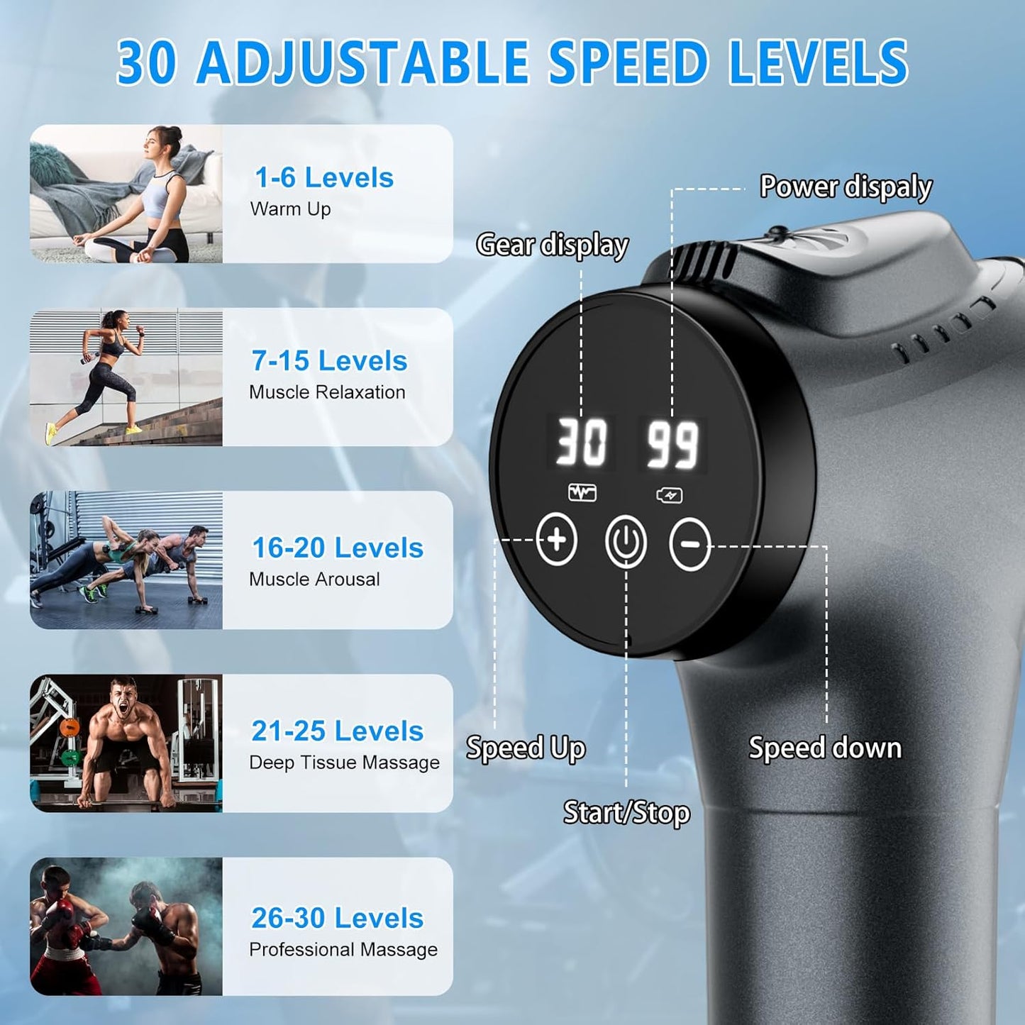 Ultimate Muscle Massage Gun for Athletes - Handheld Electric Deep Tissue Back Massager with 30 Speed Levels and 9 Interchangeable Heads for Pain Relief