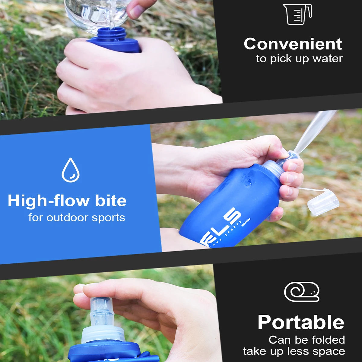 Camping Soft Water Bottle Drinking Sport Folding Bag Flask Outdoor Running Hydration Pack Waist Bicycle BPA Free