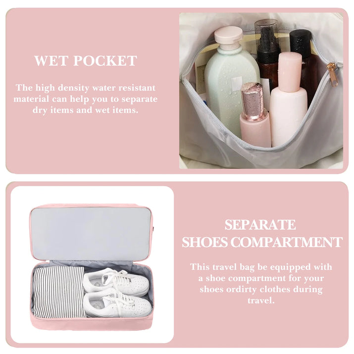 Travel Duffel Bag for Women Gym Bag with USB Charging Port Large Weekender Overnight Bag Yoga Duffle Bags with Wet Pocket and Shoes Compartment, Pink