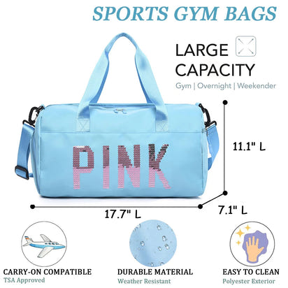 Gym Bag Sports Travel Duffel Bags for Women Weekender Overnight Tote Carry on Bag with Shoes Compartment Blue