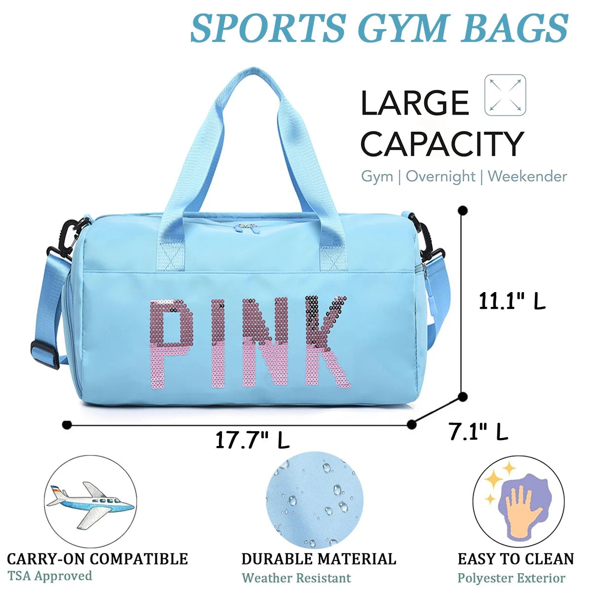 Gym Bag Sports Travel Duffel Bags for Women Weekender Overnight Tote Carry on Bag with Shoes Compartment Blue