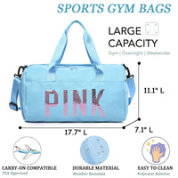Gym Bag Sports Travel Duffel Bags for Women Weekender Overnight Tote Carry on Bag with Shoes Compartment Blue