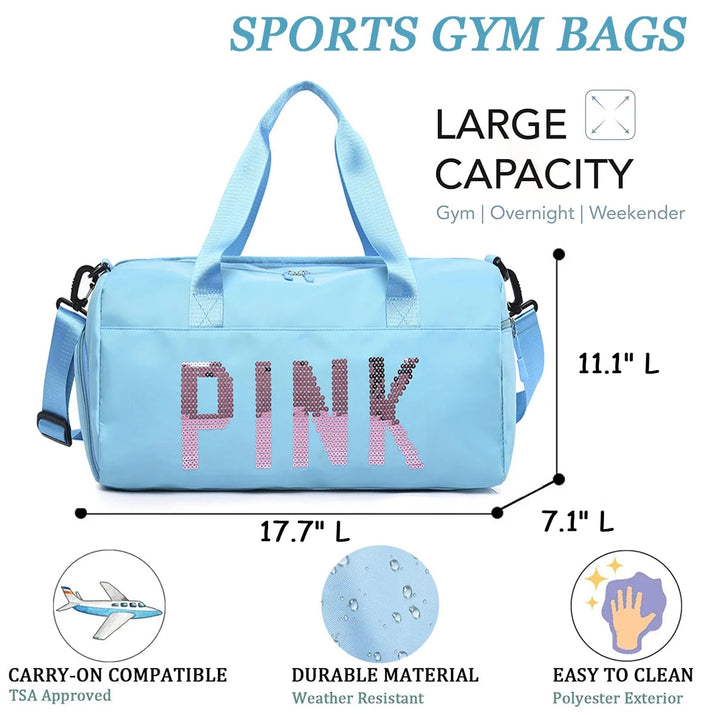 Gym Bag Sports Travel Duffel Bags for Women Weekender Overnight Tote Carry on Bag with Shoes Compartment Blue