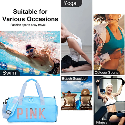 Gym Bag Sports Travel Duffel Bags for Women Weekender Overnight Tote Carry on Bag with Shoes Compartment Blue